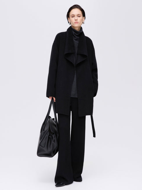 High-Neck Belted Wool Coat